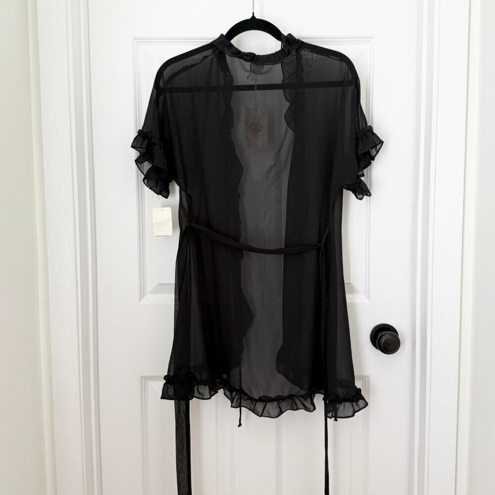 In Bloom Vintage Y2K Sheer Tie Sleeping Dress Short Sleeve in Black Size Small - Picture 2 of 6